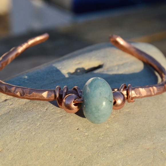 Genuine Aquamarine Gemstone Copper Cuff Bracelet - Picture 3 of 4